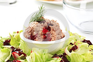 Meat and liver spread with cranberry sauce