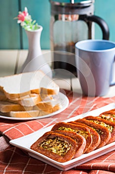 Meat loaf with fried scrambled egg with cabbage