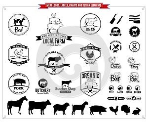 Meat logos, labels, charts and design elements