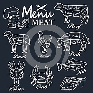 Meat menu. Set of butcher shop labels