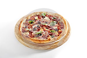 Meat Mix Pizza with Parma Ham Isolated on White Background