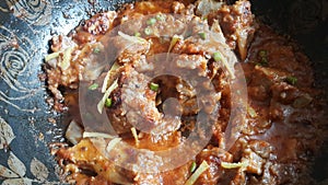 Meat, mutton or chicken curry dish in a bowl