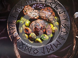 meat patties with green vegetables