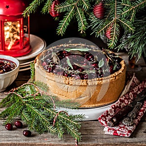 Meat Pie with Cranberry Sauce Topping