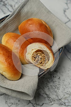 Meat pies. Baked bun with minced meat