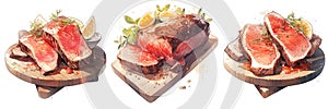 Meat on a plate 2D beautiful colorful picturel AI Generated