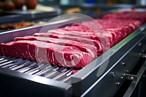 Meat processing marvel Industrial machinery cuts and prepares fresh beef