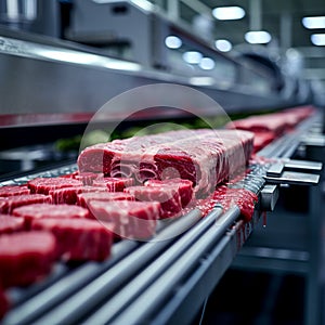 Meat processing marvel Industrial machinery cuts and prepares fresh beef