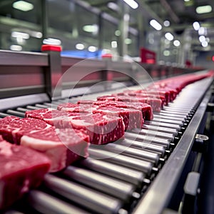 Meat processing marvel Industrial machinery cuts and prepares fresh beef