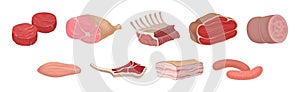 Meat Products as Foodstuff from Butchery Vector Set