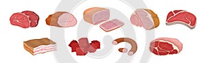 Meat Products as Foodstuff from Butchery Vector Set