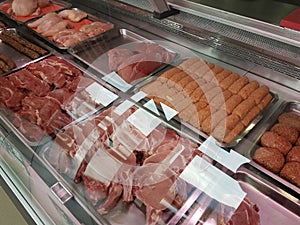 Meat products in a greek butchery front store