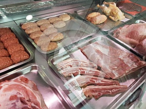 Meat products in a greek butchery front store