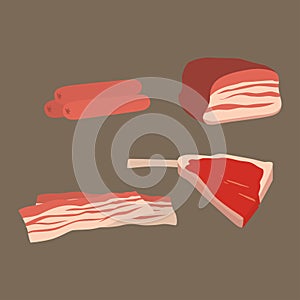 Meat products set of cartoon delicious barbecue kebab variety delicious gourmet meal and animal assortment slice lamb