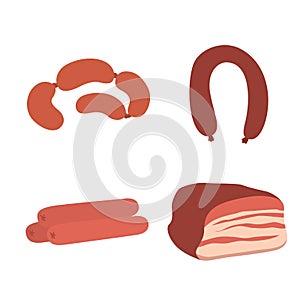 Meat products set of cartoon delicious barbecue kebab variety delicious gourmet meal and animal assortment slice lamb