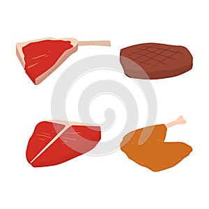 Meat products set of cartoon delicious barbecue kebab variety delicious gourmet meal and animal assortment slice lamb