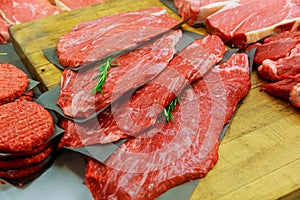 meat products in in small butcher shop