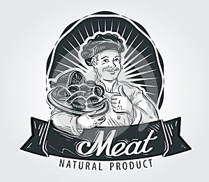 Meat products vector logo design template. Cooking