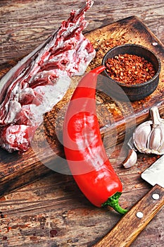 Meat on the rib of lamb