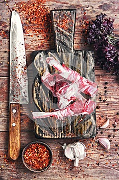 Meat on the rib of lamb