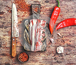 Meat on the rib of lamb