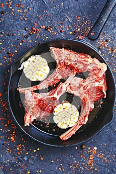 Meat on the rib of lamb