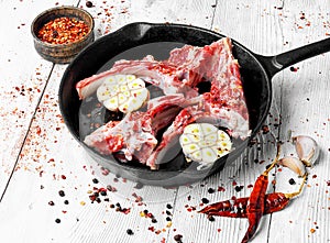 Meat on the rib of lamb