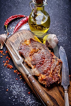 Meat Ribeye steak entrecote close up