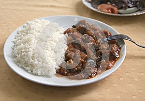 Meat with rice on a plate