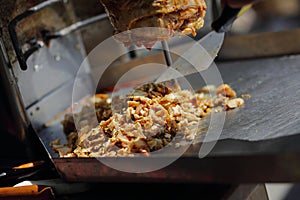 Meat roasted on a vertical spit