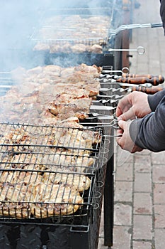 Meat roasting on the grill