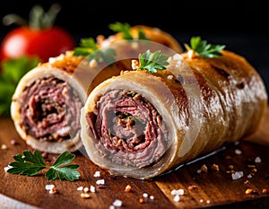 Meat rolls. Generated by AI.