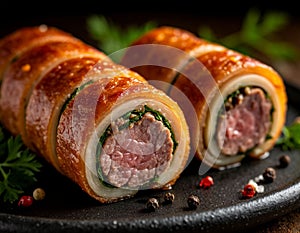 Meat rolls. Generated by AI.