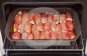 Meat rolls in oven photo