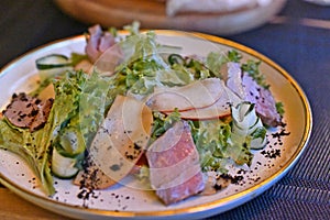 Meat salad, a cold dish consisting