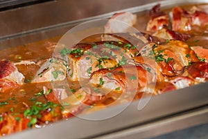 Meat in sauce at a buffet