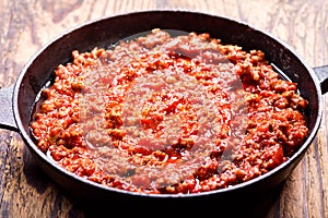 Meat sauce in a pan