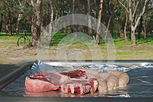 Meat and sausages on bbq