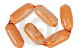 Meat sausages in polyamide casing isolated on white background