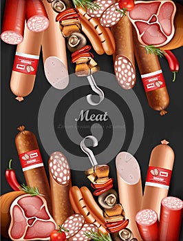 Meat set Vector realistic mock up. Product packaging label design template banners