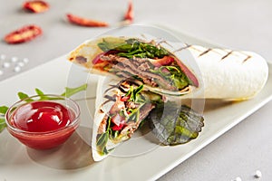 Meat Shaverma, Gyro or Doner Kebab with Vegetables