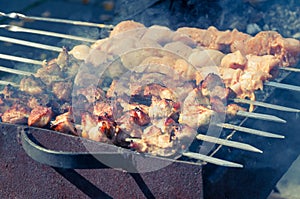 Meat skewers on bbq