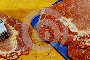 Meat slices with meat hammer