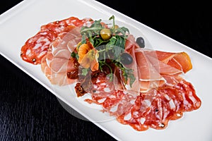 Meat slicing platter - prosciutto ham, bresaola, pancetta, salami and parmesan