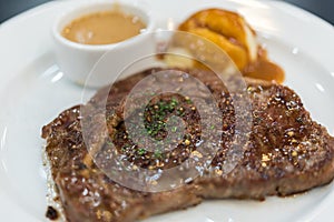 Meat steak (Beef or Pork steak) and mashed potato