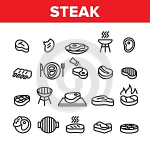 Meat Steak Collection Elements Icons Set Vector