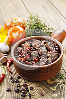 Meat stew with red beans and chili