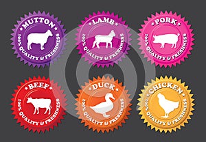 Meat stickers with animal silhouettes