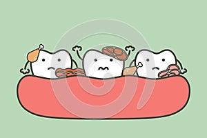 Meat stuck in teeth, cause of decay tooth and bad breath