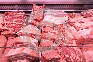 Meat in a supermarket. Raw meat at butcher shop